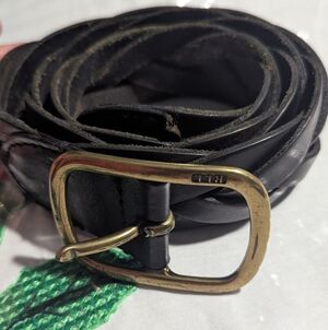 Ralph Lauren  Black Leather Belt with Brass Buckle